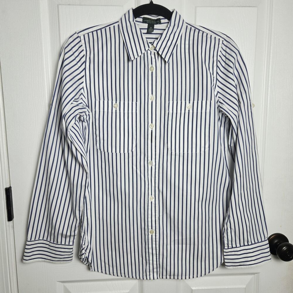 Lauren Jeans Co Ralph Lauren Shirt Womens M White Striped Button Up Pockets